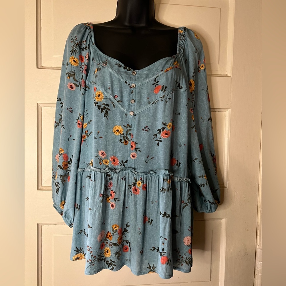 Blue Floral Blouse